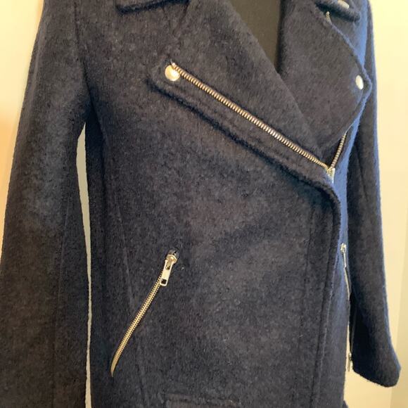 The Kooples navy blue wool blend moto biker coat size 34 or Extra Small XS - Picture 15 of 16